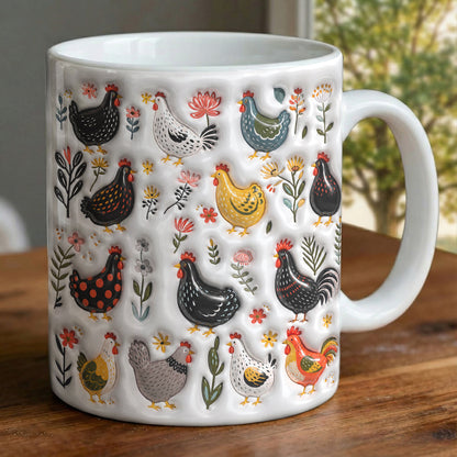 Chicken Ceramic Mug Garden Chicken Folk Art