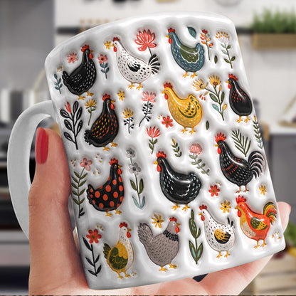 Chicken Ceramic Mug Garden Chicken Folk Art