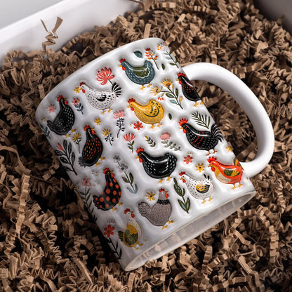 Chicken Ceramic Mug Garden Chicken Folk Art