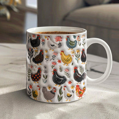 Chicken Ceramic Mug Garden Chicken Folk Art