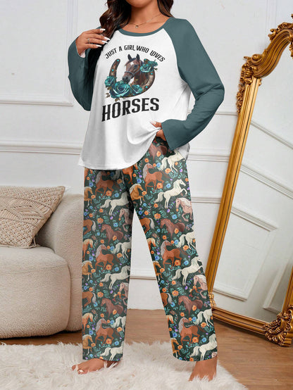 Horse Raglan Lounge Pajamas Blue Rose Horse