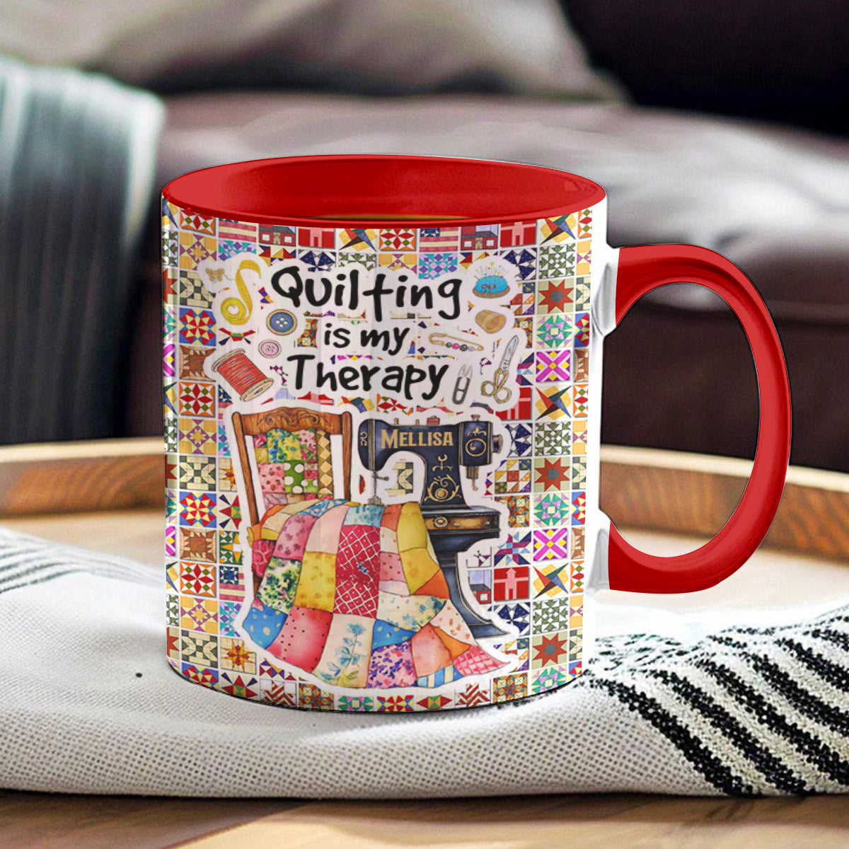 Quilting Lover Accent Mug Quilting Is My Therapy Personalized