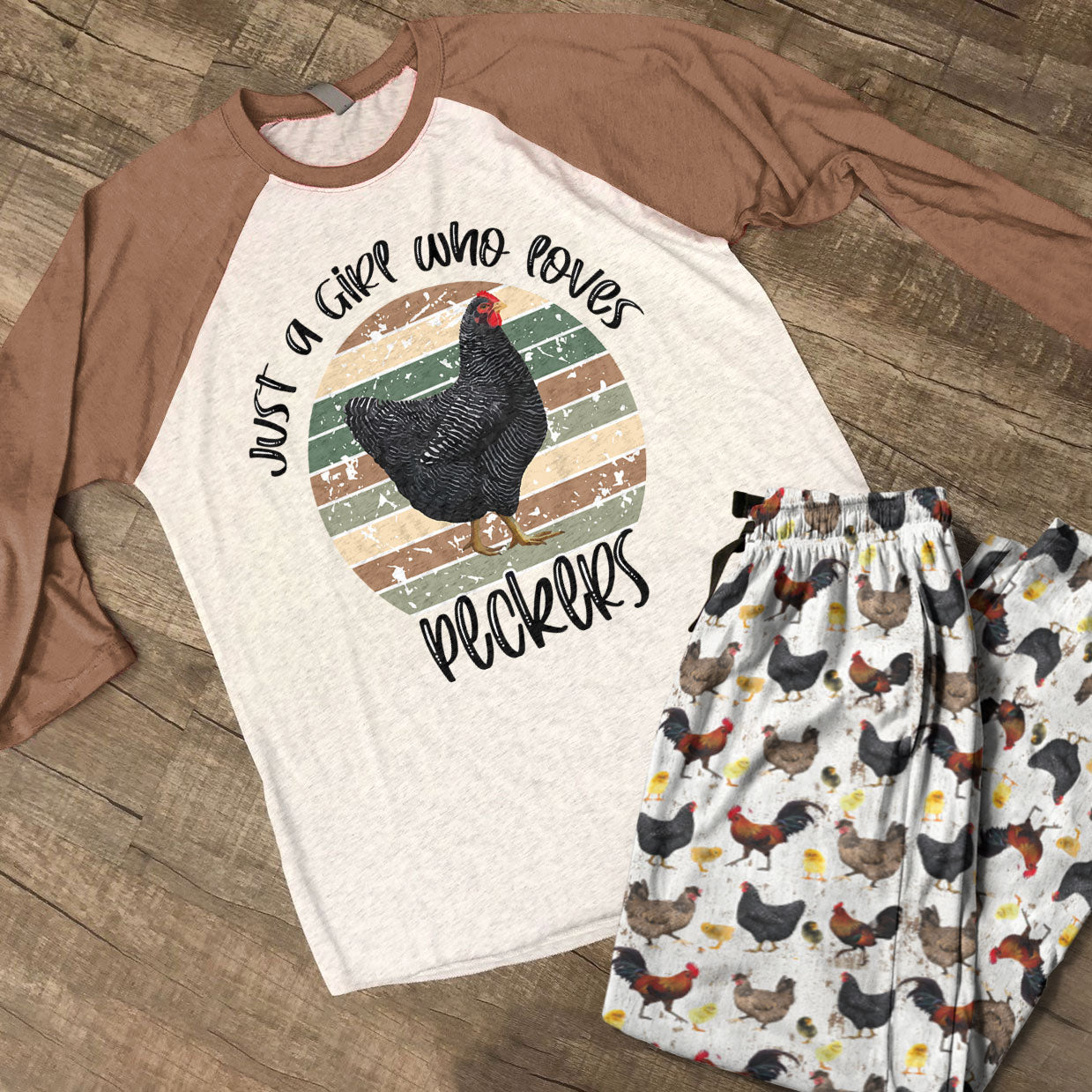 Chicken Raglan Lounge Pajamas Just A Girl Who Loves Peckers