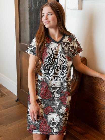 Skull  V-neck Nightshirt Have The Day You Deserve