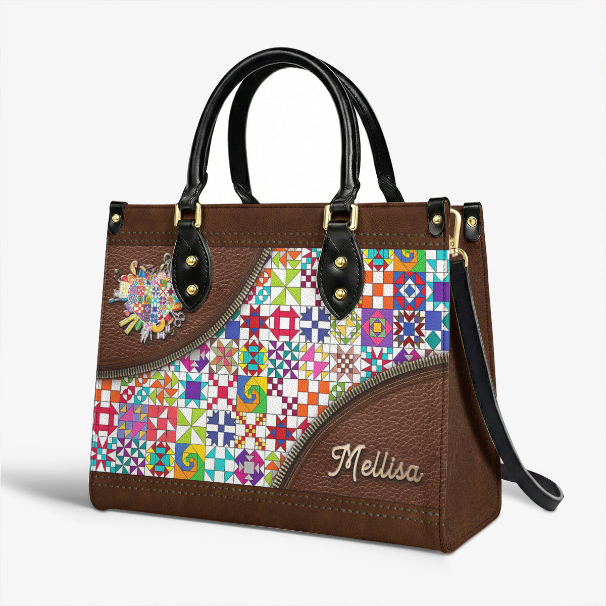 Sewing Lover Leather Handbag Personalized ColorBust Quilt Blocks