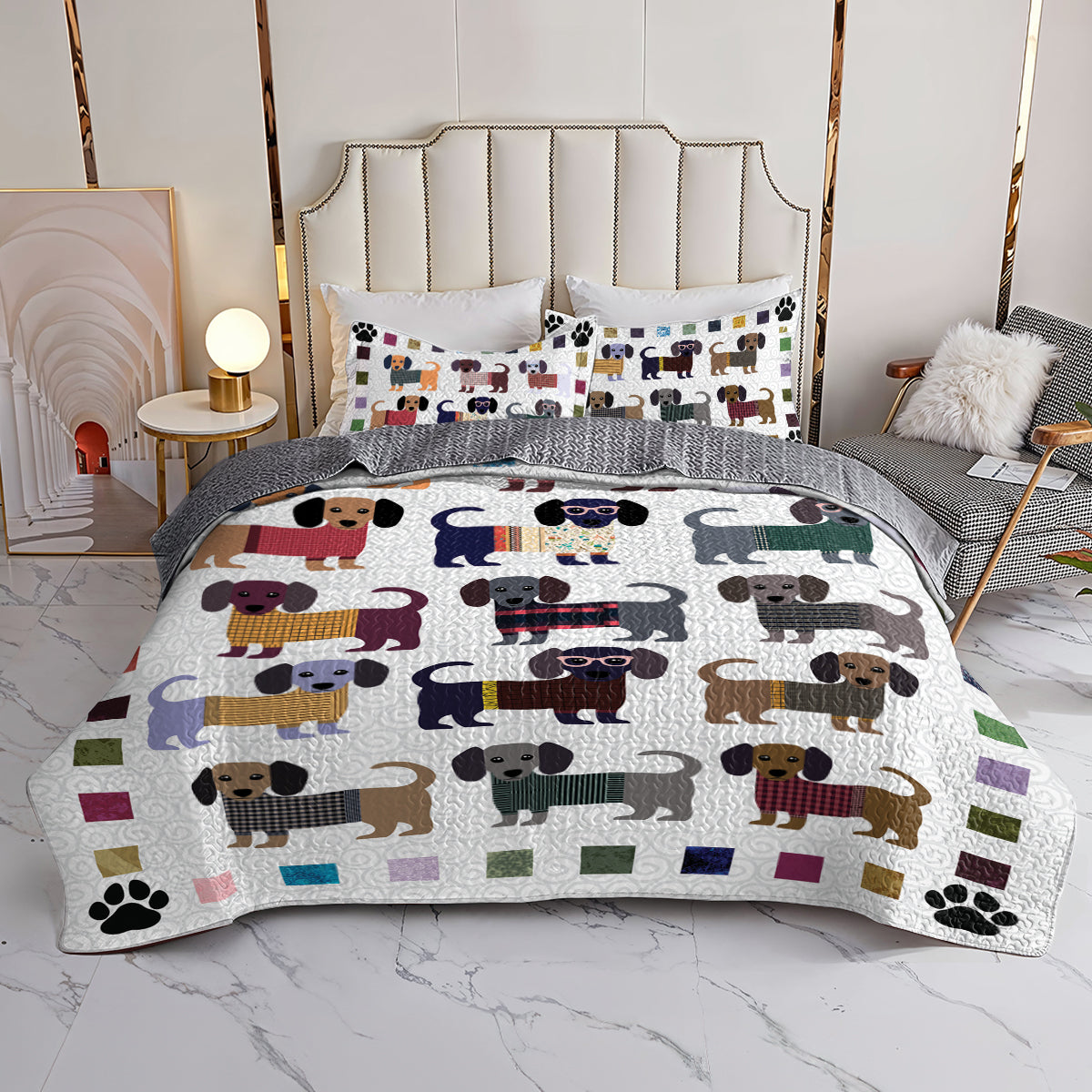 Dachshund All Season Quilt 3-Piece Set Paws and Patches