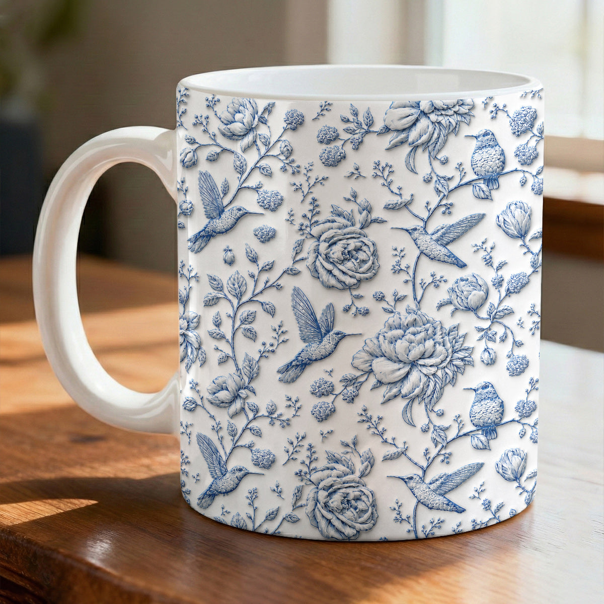 Hummingbird 11 oz Mug Blue Toile Hummingbird Floral Garden
