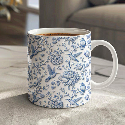 Hummingbird 11 oz Mug Blue Toile Hummingbird Floral Garden