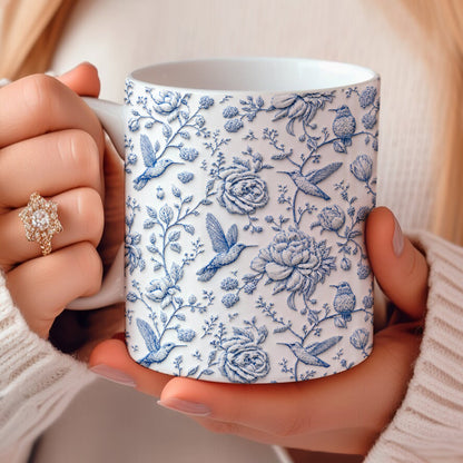 Hummingbird 11 oz Mug Blue Toile Hummingbird Floral Garden