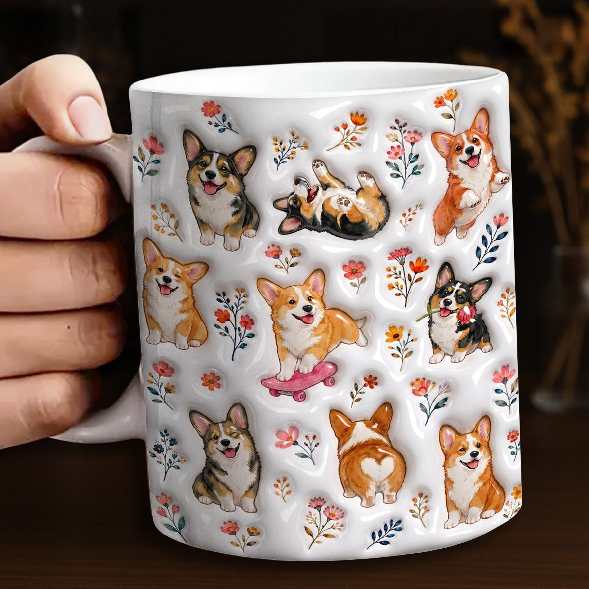 Dog Moms Ceramic Mug Whimsical Corgi Garden Sticker Wonderland