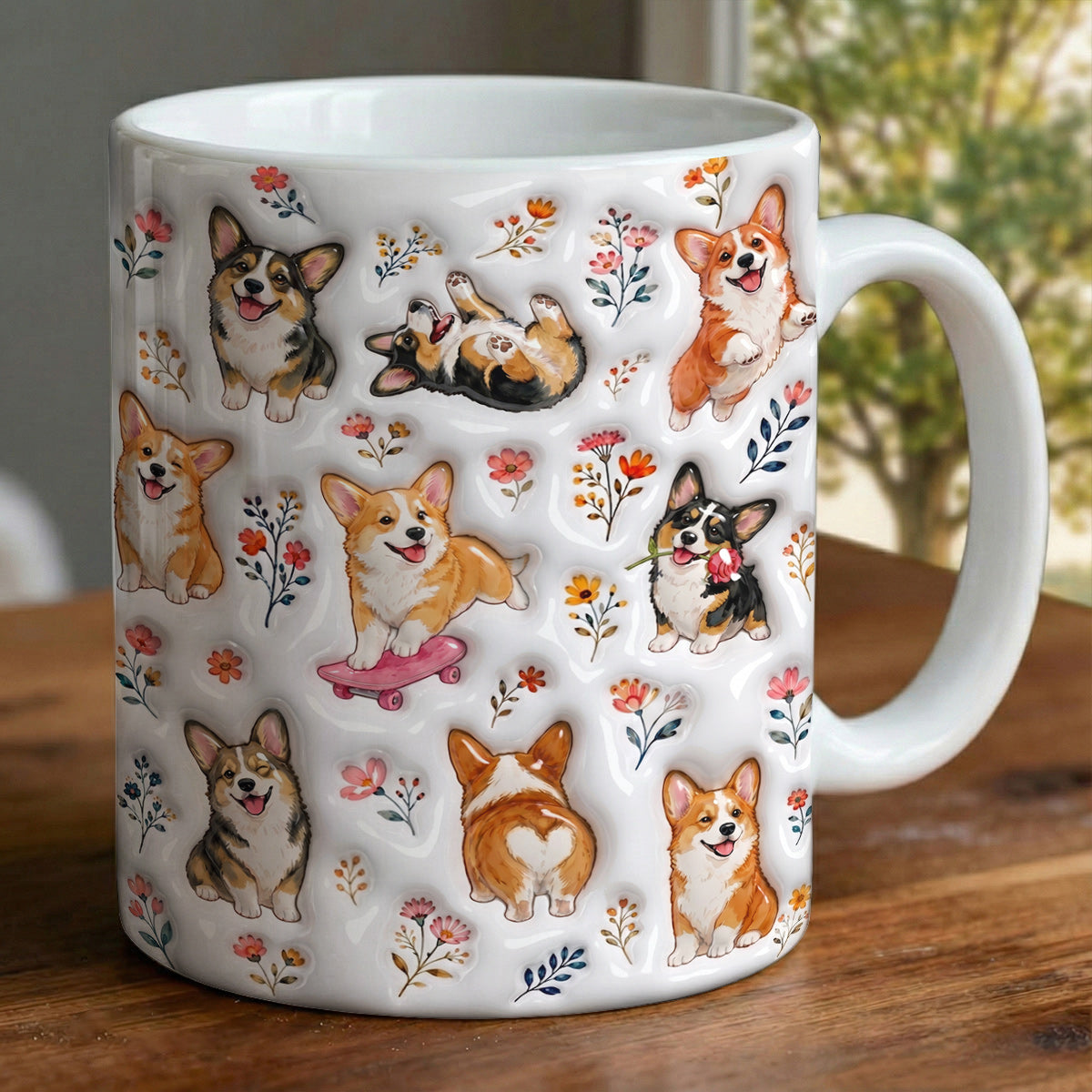 Dog Moms Ceramic Mug Whimsical Corgi Garden Sticker Wonderland