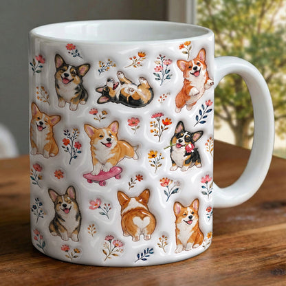 Dog Moms Ceramic Mug Whimsical Corgi Garden Sticker Wonderland