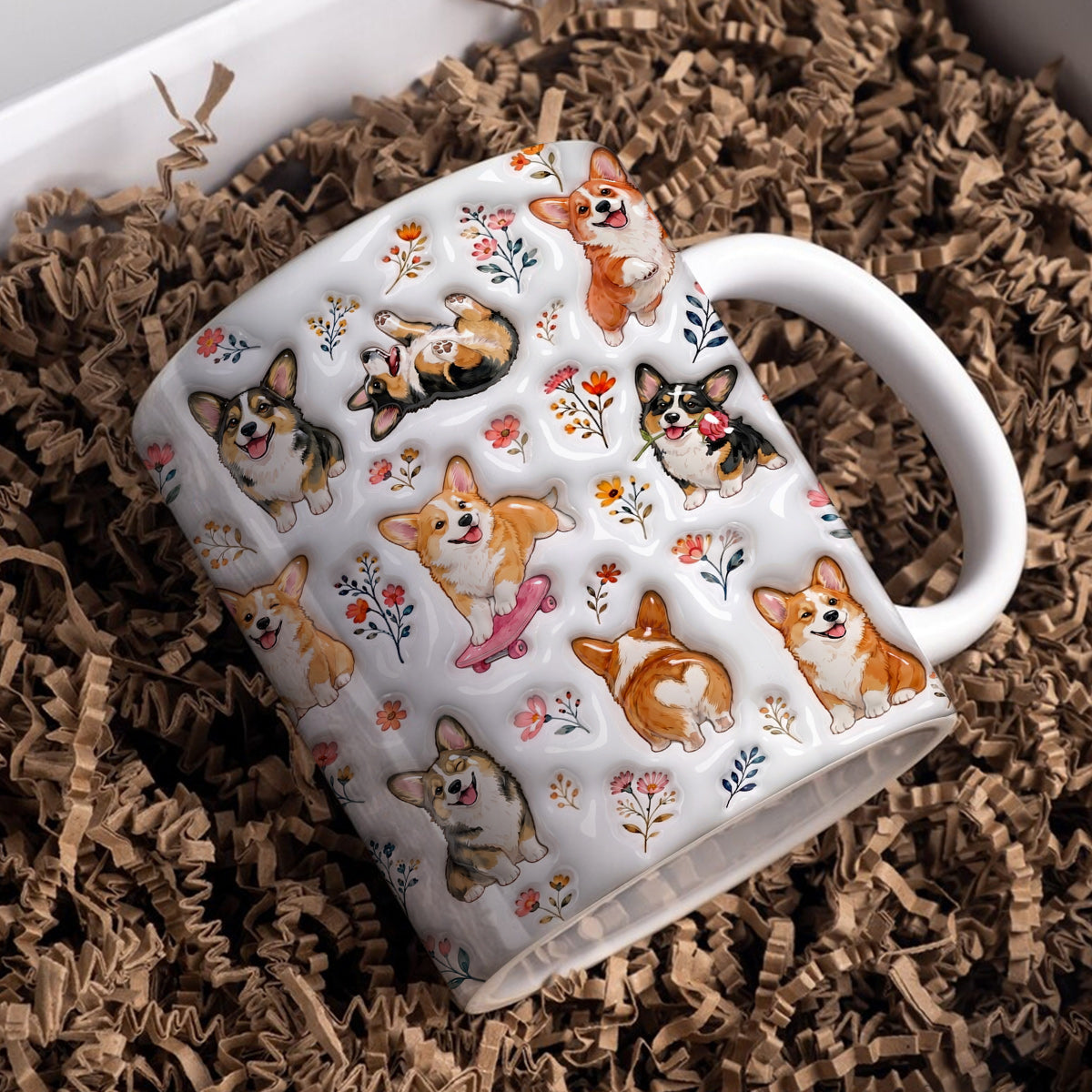 Dog Moms Ceramic Mug Whimsical Corgi Garden Sticker Wonderland