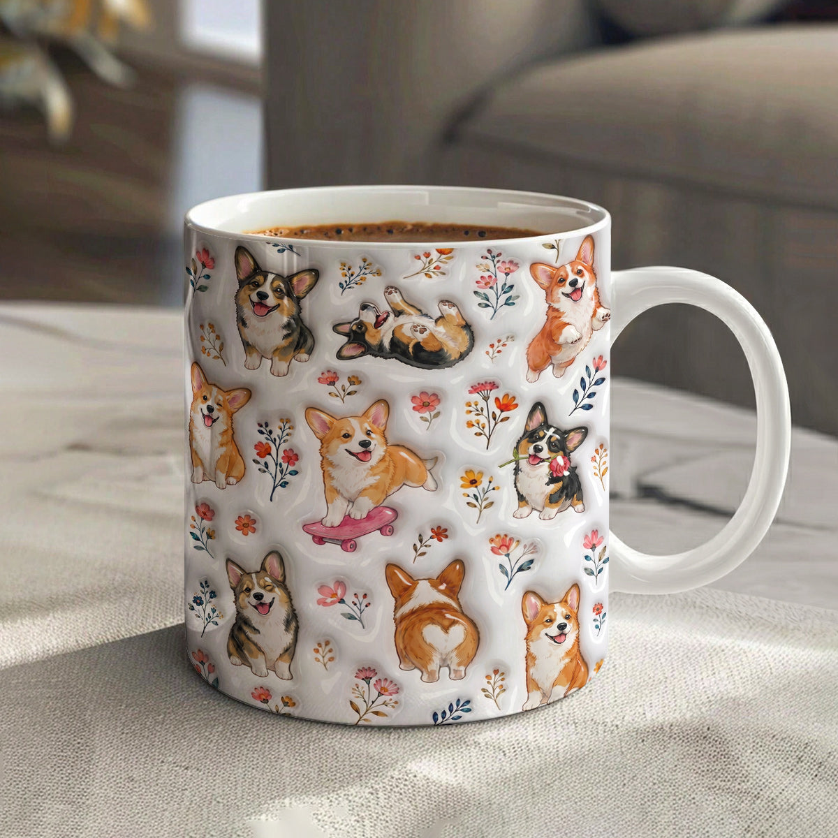 Dog Moms Ceramic Mug Whimsical Corgi Garden Sticker Wonderland
