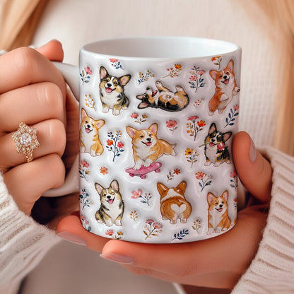Dog Moms Ceramic Mug Whimsical Corgi Garden Sticker Wonderland