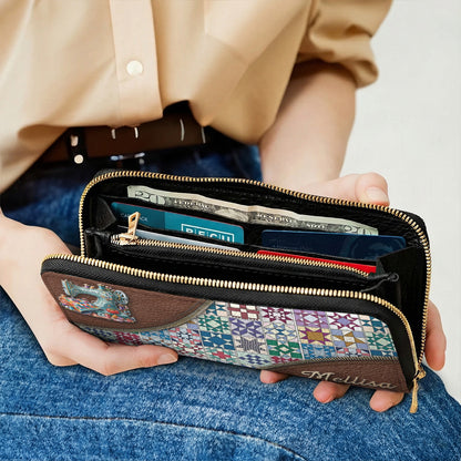 Sewing Lover Leather Wallet Personalized Traditional Quilt Blocks