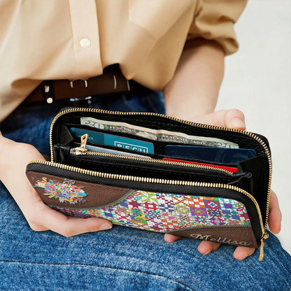 Sewing Lover Leather Wallet Personalized ColorBust Quilt Blocks