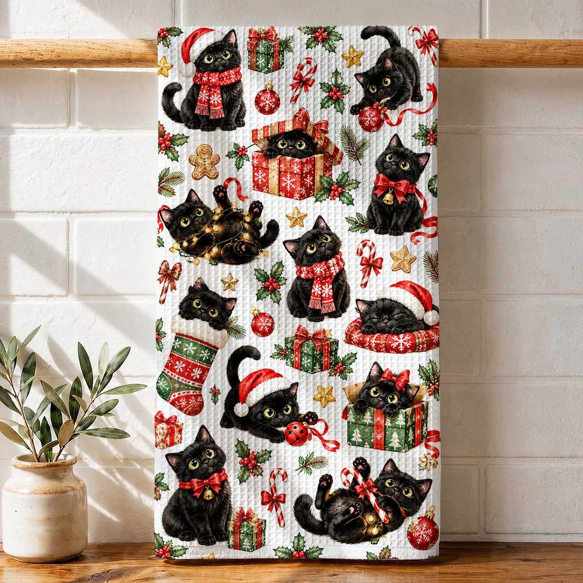 Cat Lover Kitchen Towel Merry Little Black Cats