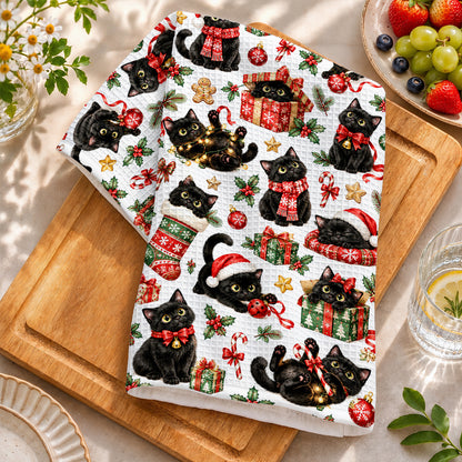 Cat Lover Kitchen Towel Merry Little Black Cats