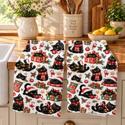 Cat Lover Kitchen Towel Merry Little Black Cats