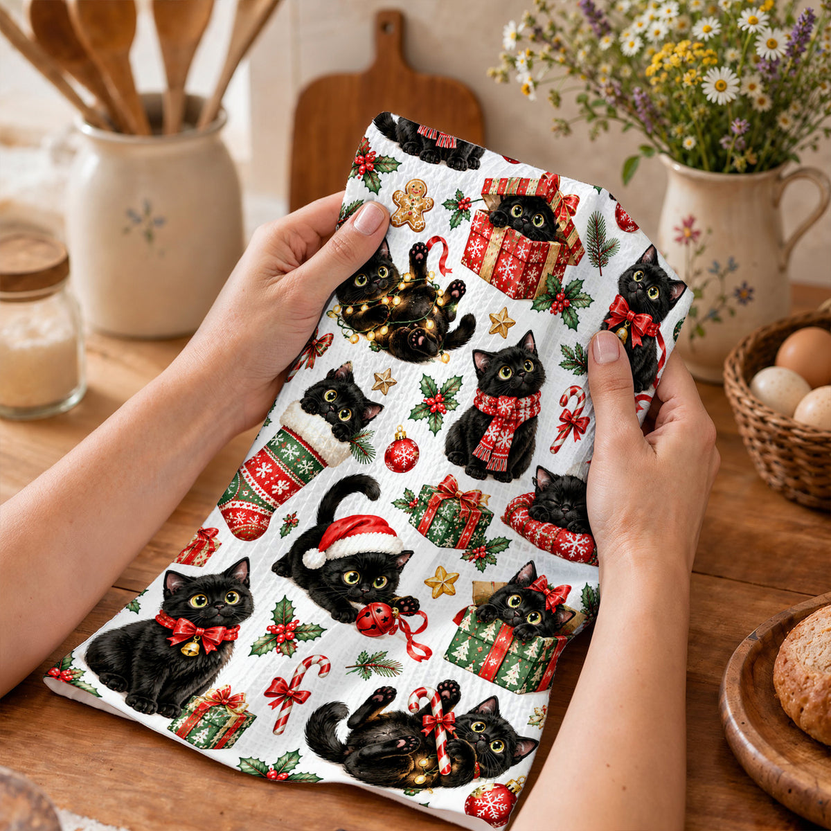Cat Lover Kitchen Towel Merry Little Black Cats