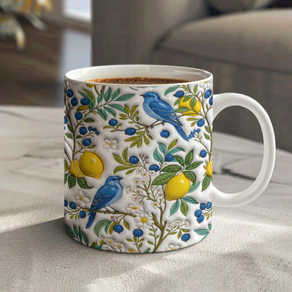 Botanical Bird Lovers Ceramic Mug Citrus Bluebird Reverie