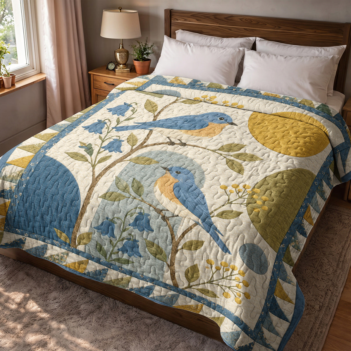Bird Quilted Blanket Bluebird Garden Song