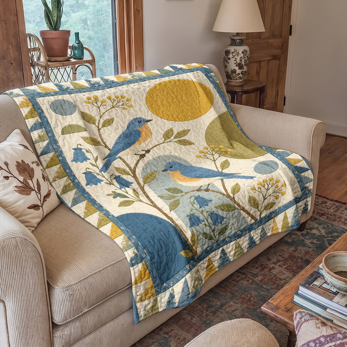 Bird Quilted Blanket Bluebird Garden Song