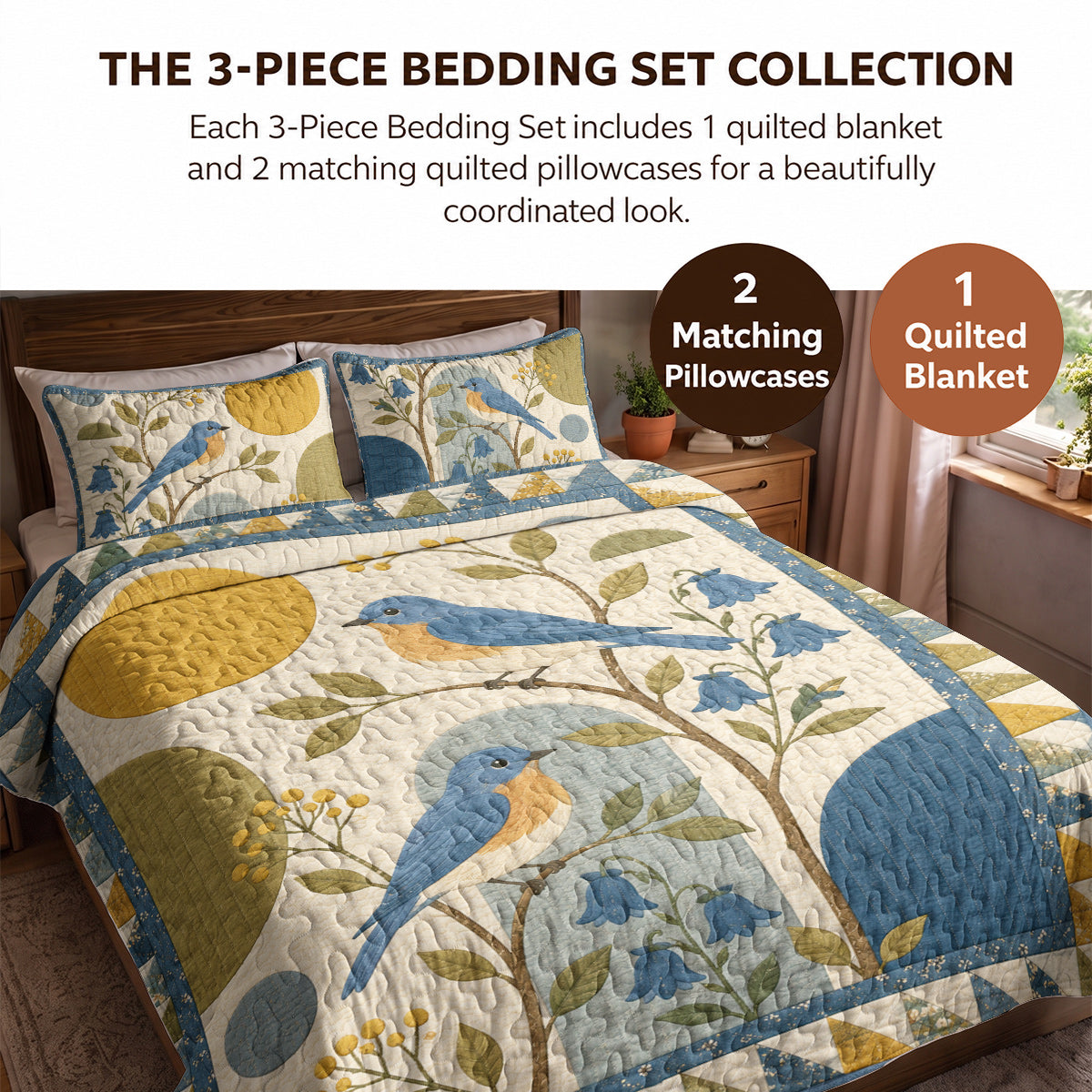 Bird Quilted Blanket Bluebird Garden Song