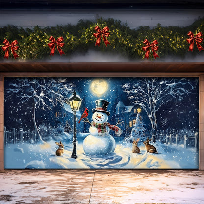 Christmas Garage Door Banner Decoration - Snowman’s Lantern Serenade