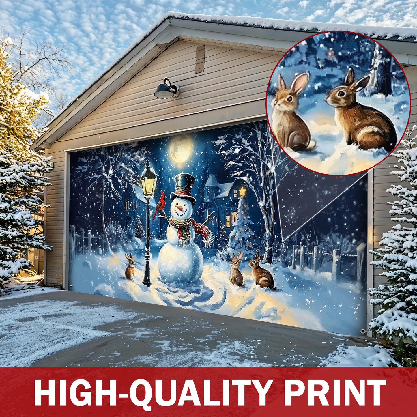 Christmas Garage Door Banner Decoration - Snowman’s Lantern Serenade