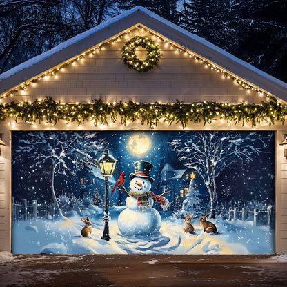 Christmas Garage Door Banner Decoration - Snowman’s Lantern Serenade