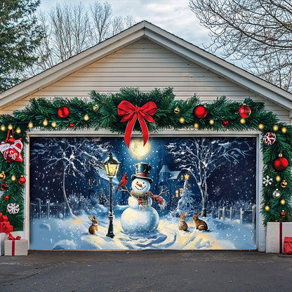 Christmas Garage Door Banner Decoration - Snowman’s Lantern Serenade