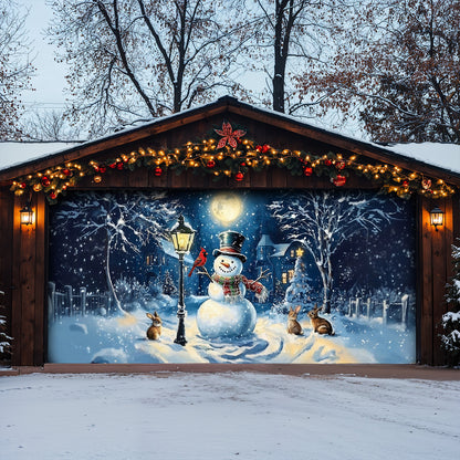 Christmas Garage Door Banner Decoration - Snowman’s Lantern Serenade