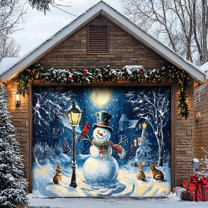 Christmas Garage Door Banner Decoration - Snowman’s Lantern Serenade