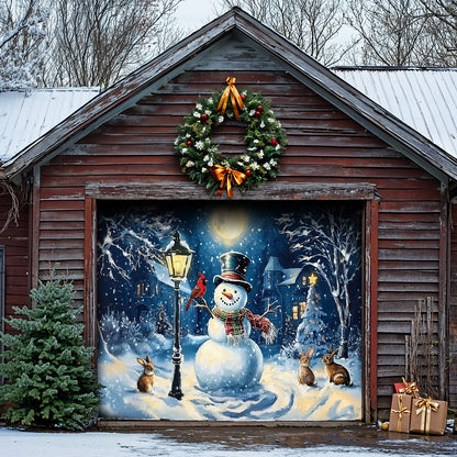 Christmas Garage Door Banner Decoration - Snowman’s Lantern Serenade