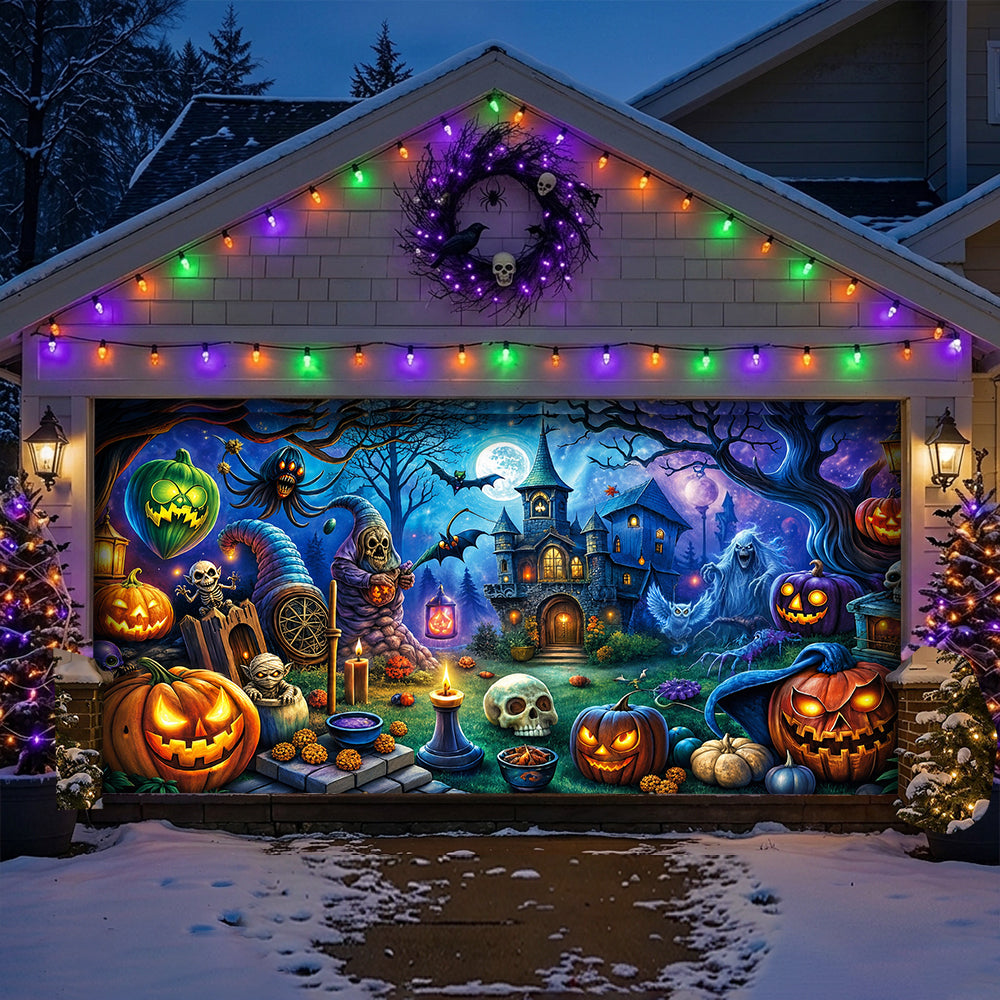 Halloween Fun Garage Door Banner Decoration - Pumpkin Pals And Spooky Night Fun