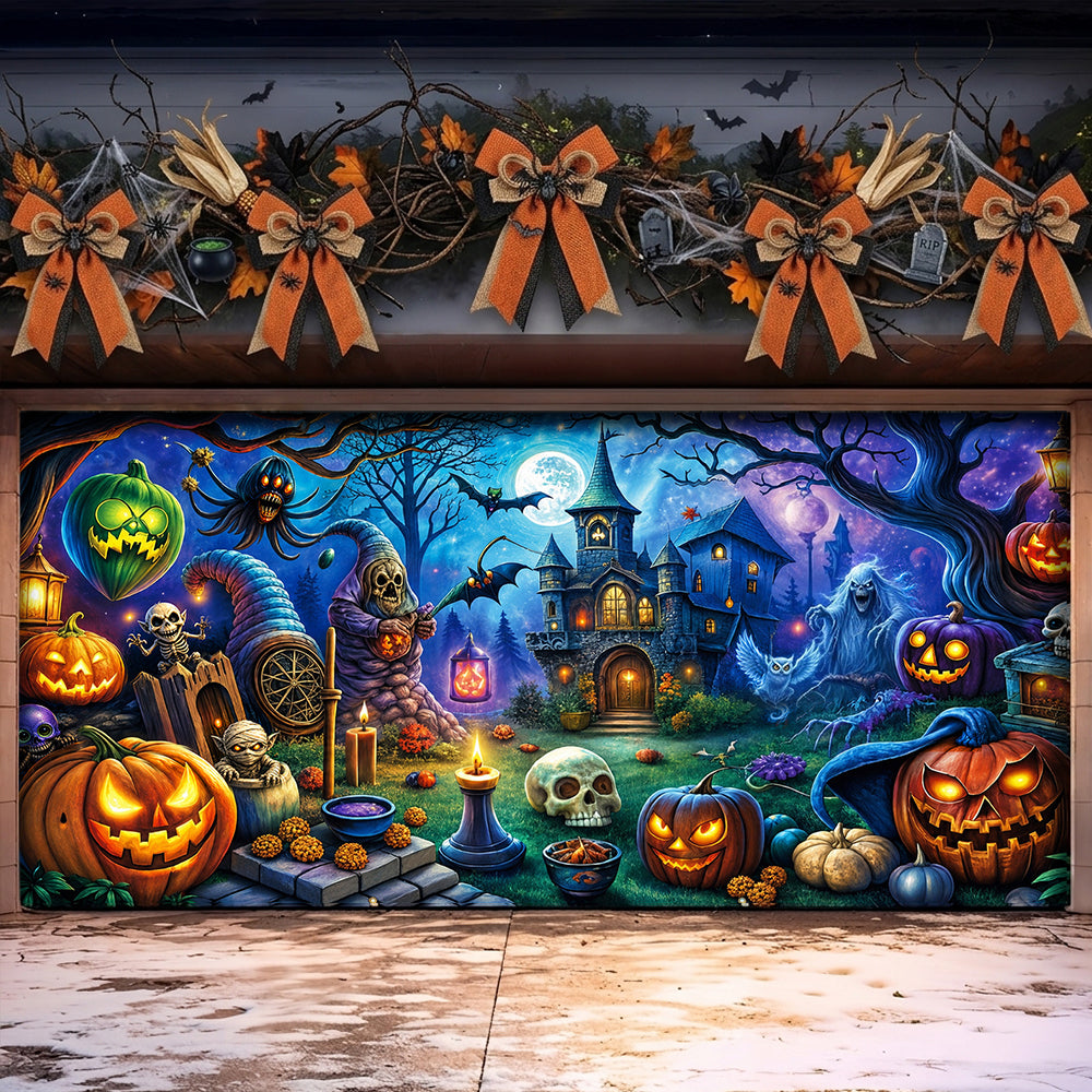 Halloween Fun Garage Door Banner Decoration - Pumpkin Pals And Spooky Night Fun