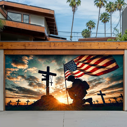 Christian Patriotic Garage Door Banner Decoration Kneel In Faithful Remembrance