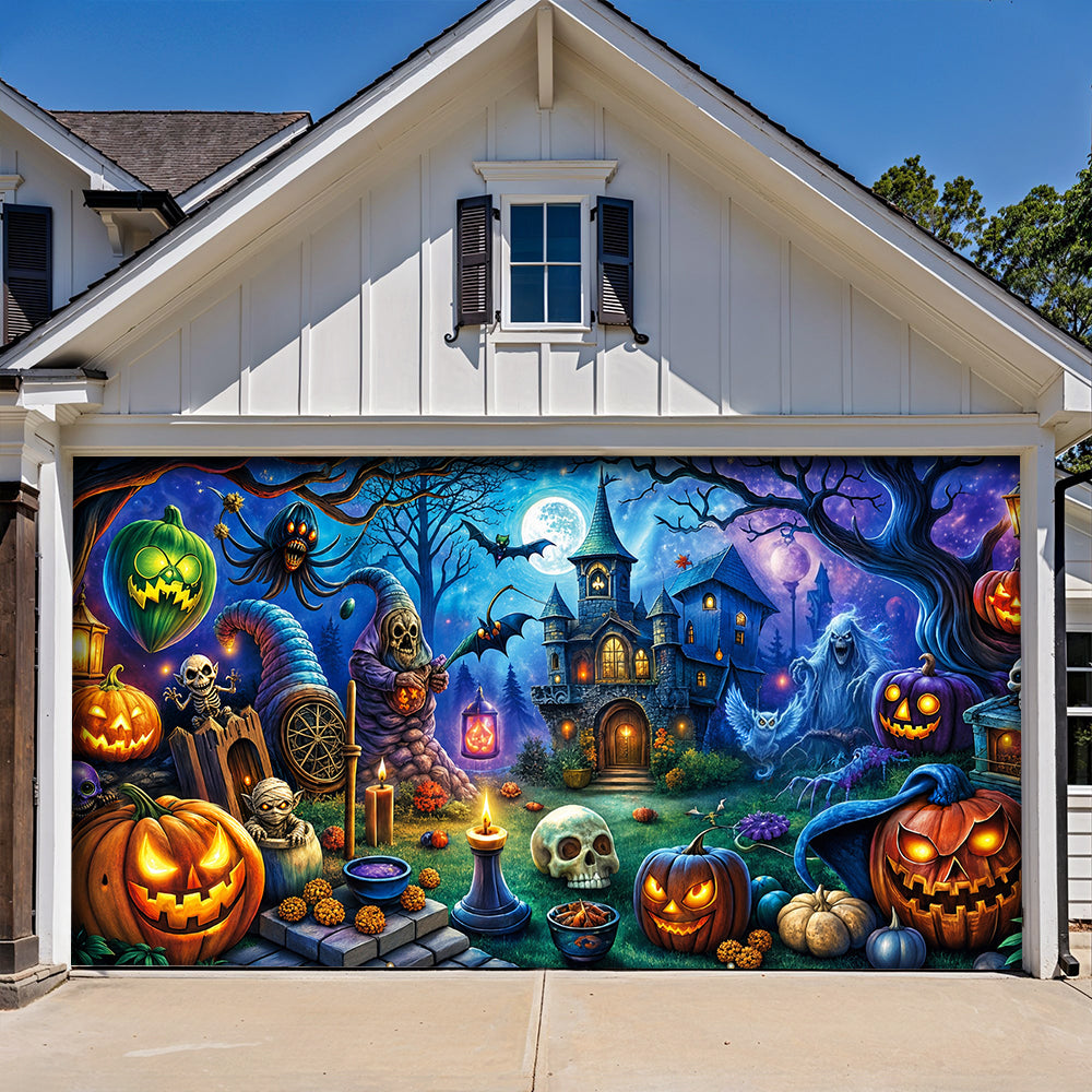 Halloween Fun Garage Door Banner Decoration - Pumpkin Pals And Spooky Night Fun