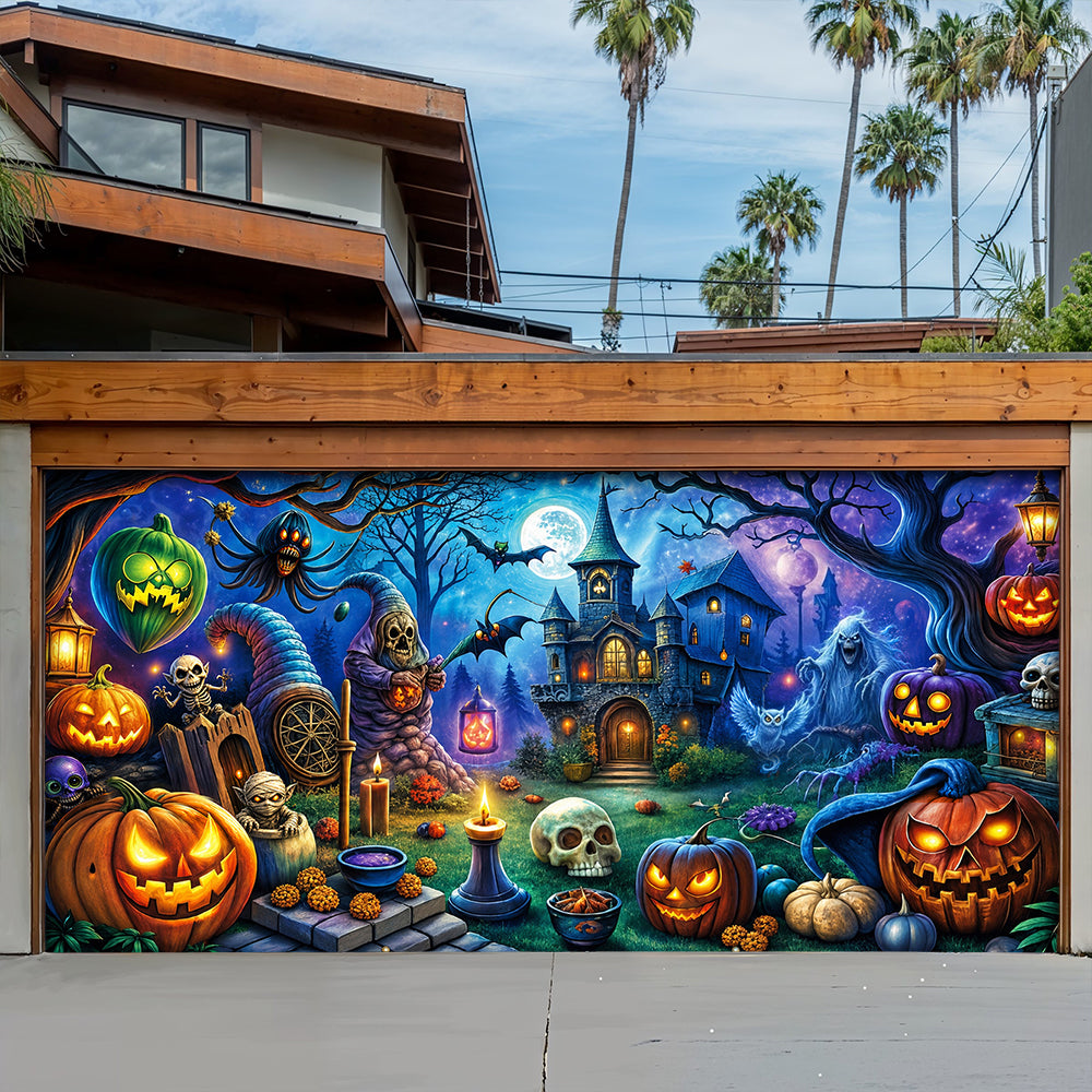 Halloween Fun Garage Door Banner Decoration - Pumpkin Pals And Spooky Night Fun