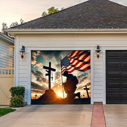 Christian Patriotic Garage Door Banner Decoration Kneel In Faithful Remembrance