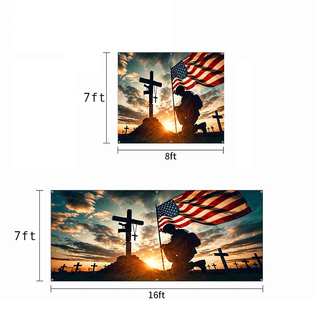 Christian Patriotic Garage Door Banner Decoration Kneel In Faithful Remembrance