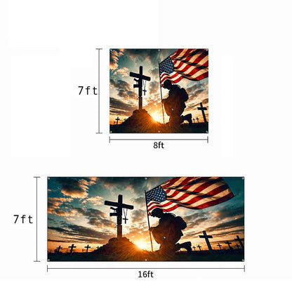 Christian Patriotic Garage Door Banner Decoration Kneel In Faithful Remembrance