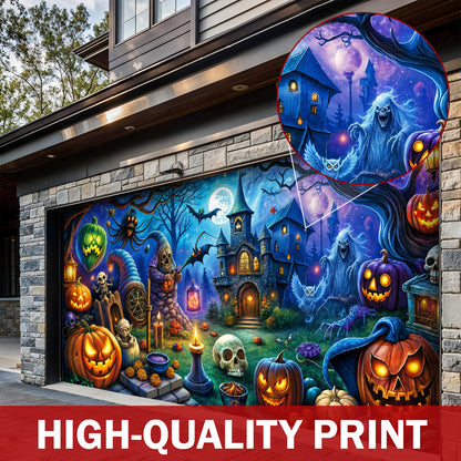 Halloween Fun Garage Door Banner Decoration - Pumpkin Pals And Spooky Night Fun