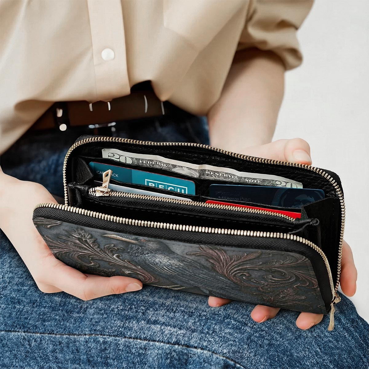Gothic Leather Wallet Midnight Raven