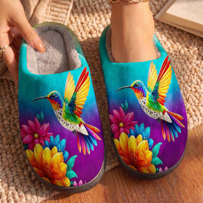 Bird Lovers Fleece Lined Slippers Rainbow Hummingbird Bloom