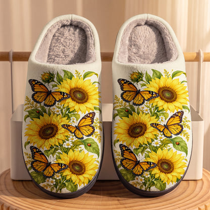 Butterfly In The Sunflower Garden Fleece Lined Slippers