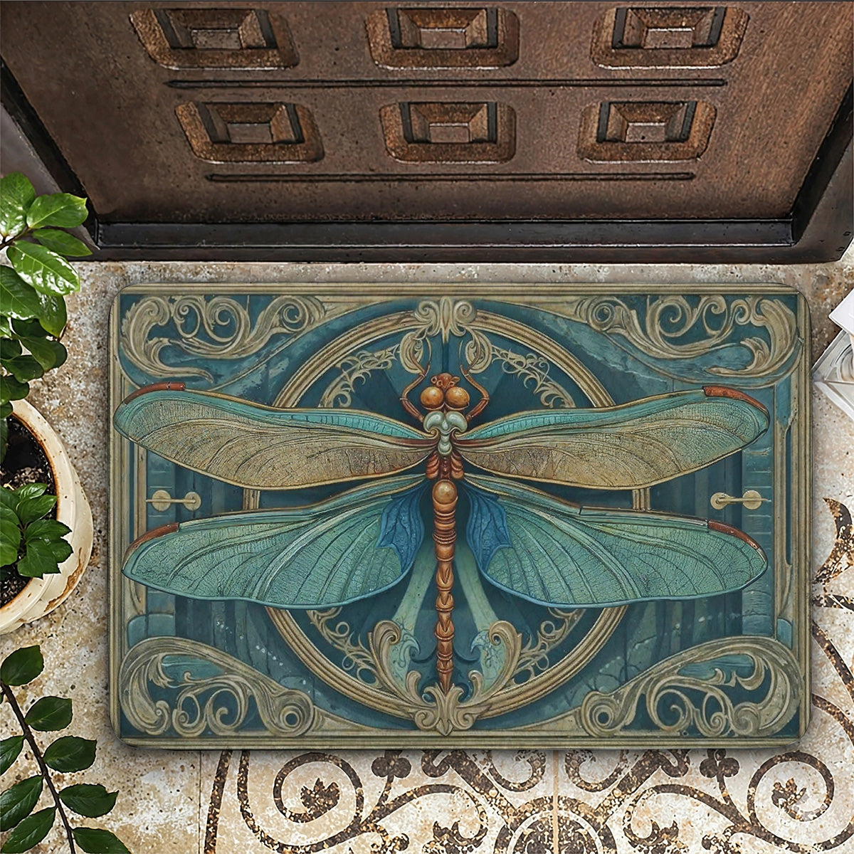 Dragonfly Doormat Floor Mat Runner Rug Celestial Dragonfly Serenity Bloom