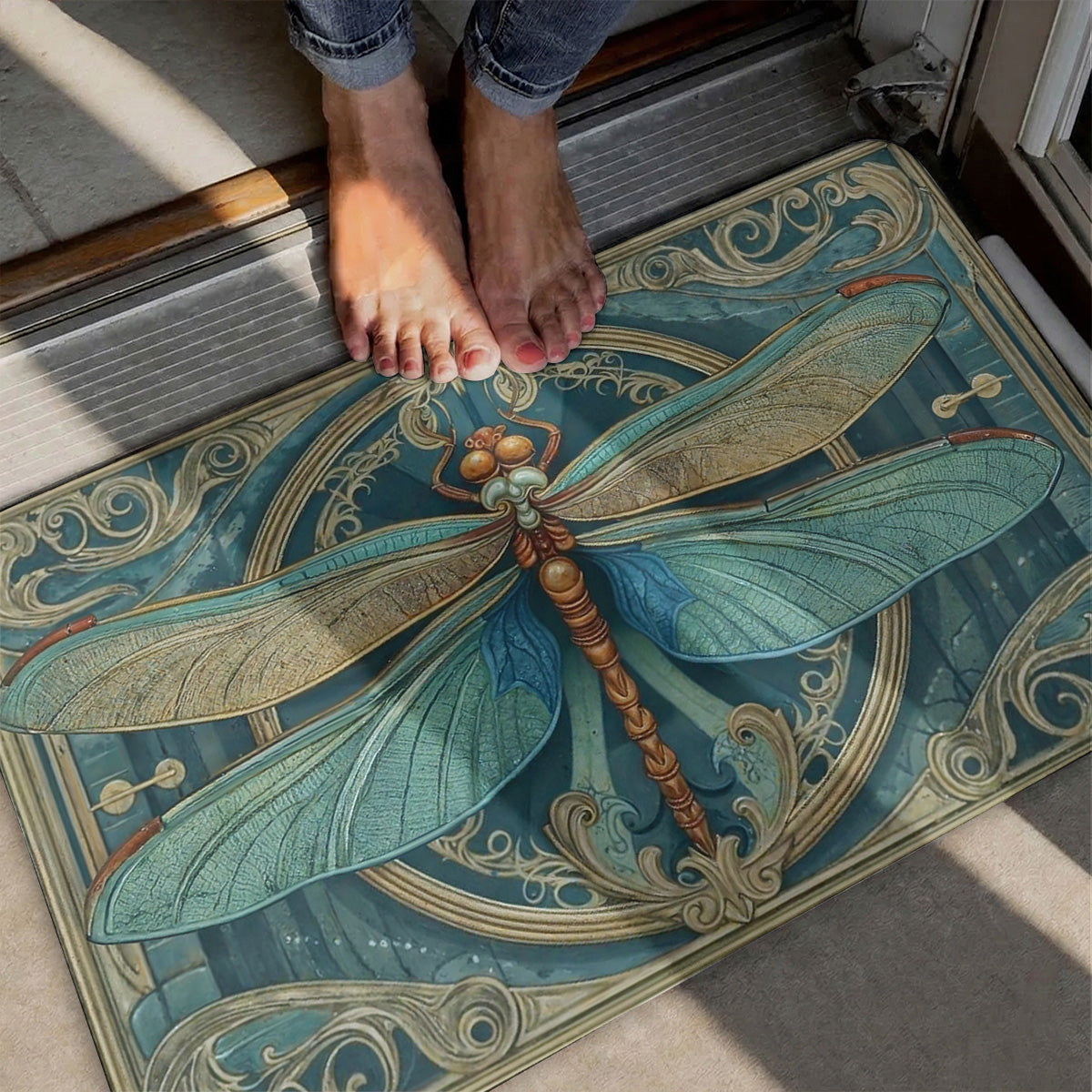 Dragonfly Doormat Floor Mat Runner Rug Celestial Dragonfly Serenity Bloom